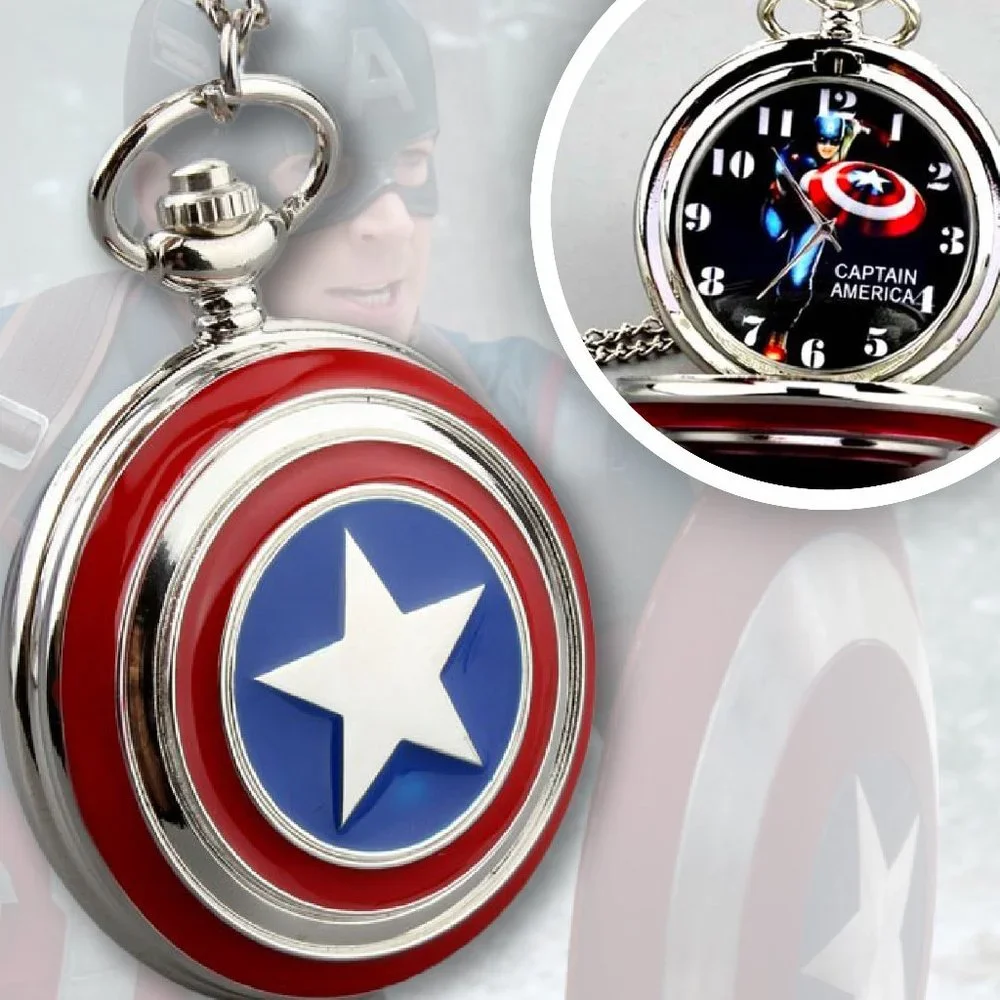 Captain America Pocket Watch Marvel Gift NEW Shield Necklace Jewelry - Picture 1 of 6